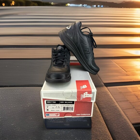 New Balance Shoes - ✅New Balance 577 Walking Shoes Woman’s 7B Black Leather Sneakers Made In USA NIB